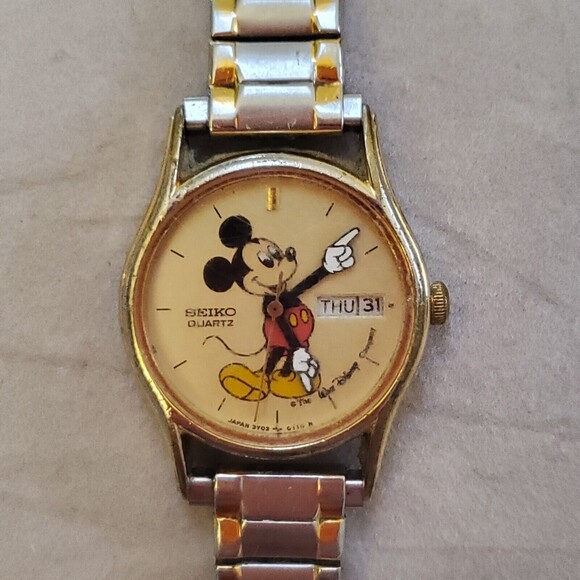 Mickey Mouse Vintage Quartz 1980s\' Goldtone Speidel Stretch Band Seiko Watch main image 6